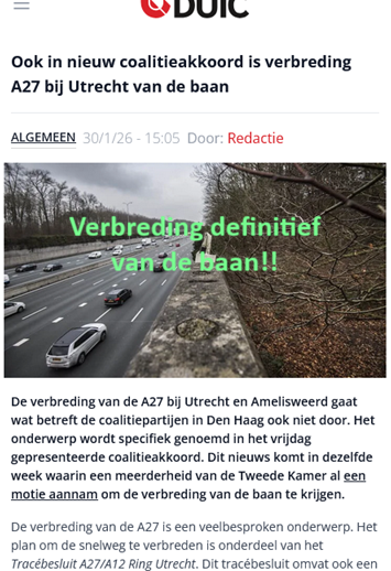 nieuwsbericht duic over A27
